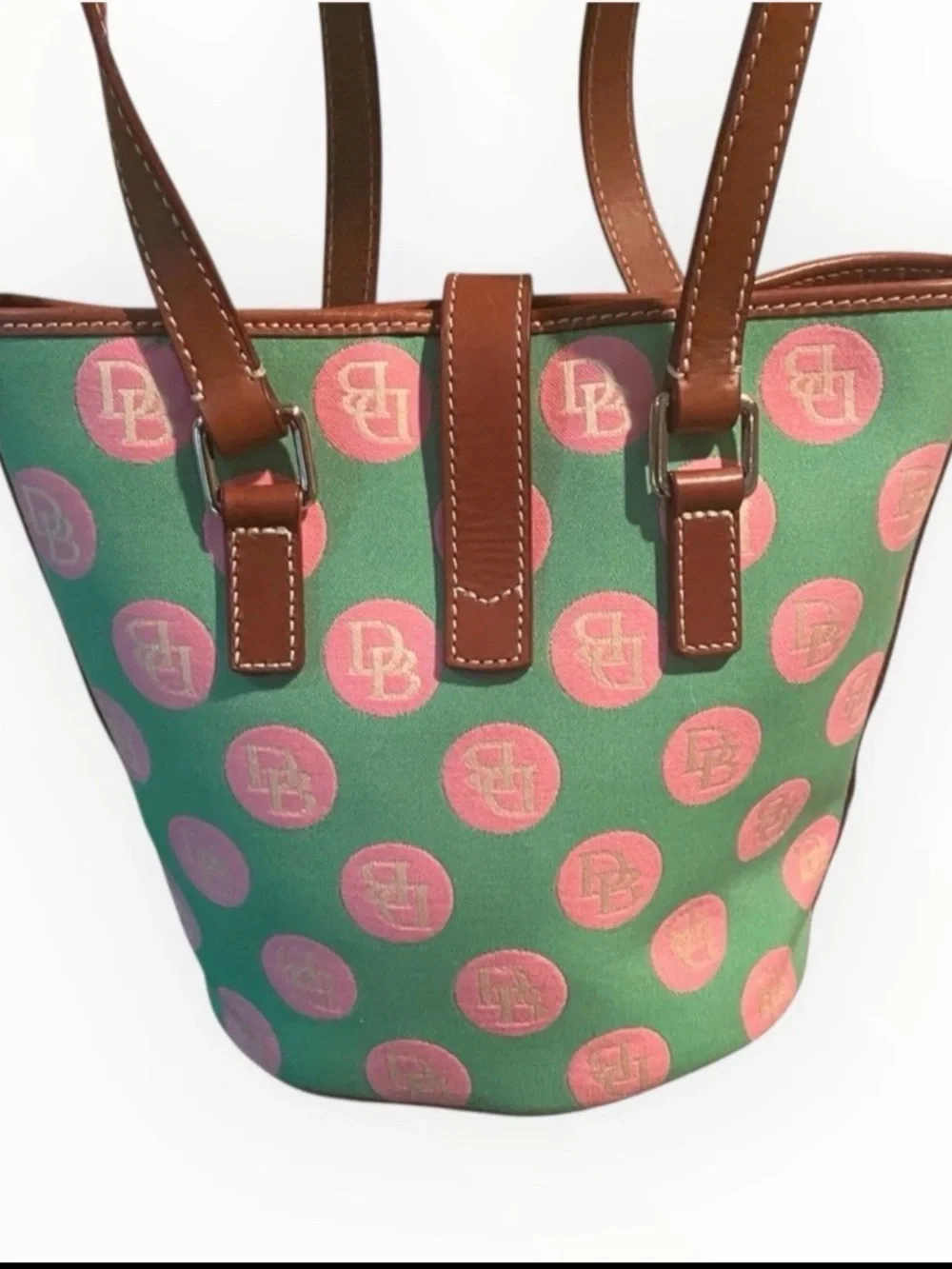 Vintage Dooney & Bourke Rare Color Bucket Bag/ Purse- Monogram Pink & Green